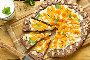 cake, tarte, healthy pastries, gluten-free, diet food, apricot galette with almonds, summer fruit...