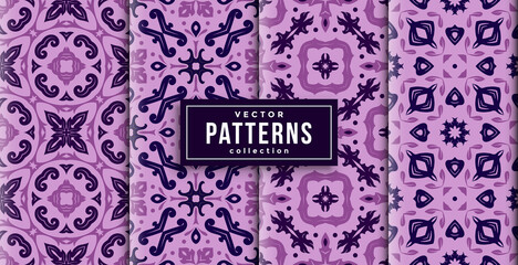 pattern batik style purple or lilac colors set of four. seamless background set
