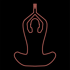 Neon yoga pose of woman red color vector illustration flat style image