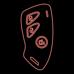 Neon car key and of the alarm system red color vector illustration flat style image