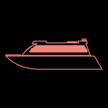 Neon transatlantic cruise liner red color vector illustration flat style image