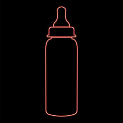 Neon baby bottle symbol red color vector illustration flat style image