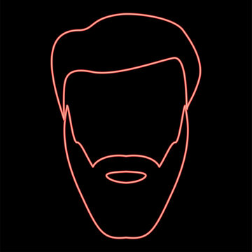 Neon head with beard and hair red color vector illustration flat style image