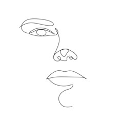 Abstract Line Illustration, Minimal Face Drawing In Lines. Fashion Sketch. Drawn Female Portrait, Minimalist Woman Art.