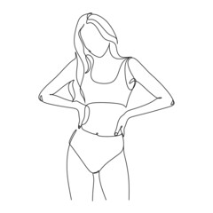 Abstract Line Illustration, Minimal Face Drawing In Lines. Fashion Sketch. Drawn Female Portrait, Minimalist Woman Art.