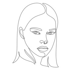 Abstract Line Illustration, Minimal Face Drawing In Lines. Fashion Sketch. Drawn Female Portrait, Minimalist Woman Art.
