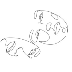 Abstract Line Illustration, Minimal Face Drawing In Lines. Fashion Sketch. Drawn Female Portrait, Minimalist Woman Art.