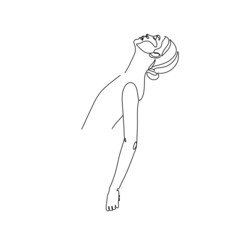 Abstract Line Illustration, Minimal Face Drawing In Lines. Fashion Sketch. Drawn Female Portrait, Minimalist Woman Art.