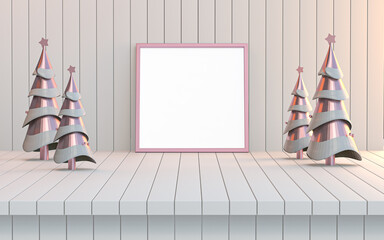 white luxury modern interior with Christmas tree and photo or poster frame mock up 3d render