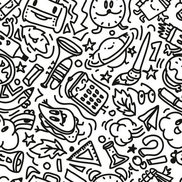 Seamless doodle pattern backgrounds. Back to school theme. Hand drawn vector illustration.