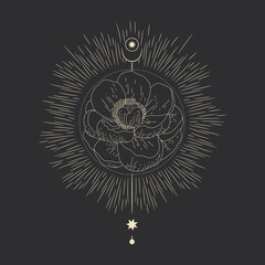 Abstract image of the phase of the moon in a floral style. ideal for printing on fabric or clothing. Contemporary art