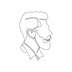 Vector continuous one single line drawing of face men in silhouette on a white background. Linear stylized.