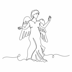 Vector continuous one single line drawing of an angel christmas concept in silhouette on a white background. Linear stylized.