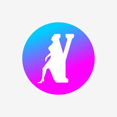letter y logo, letter icon and walking woman in blue pink dots. creative logo icon