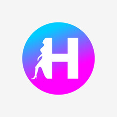 letter h logo, letter icon and walking woman in blue pink dots. creative logo icon