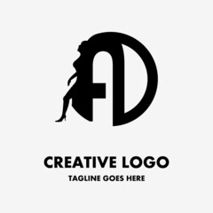 letter a and d logo with woman in black circle. creative and simple vector logo. Abstract business logo icon design template