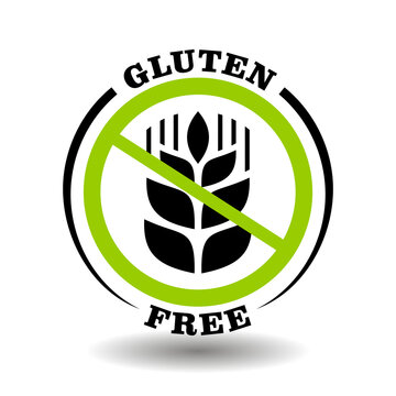 Round icon Gluten free with prohibited wheat ear for healthy food packaging. Circle label with simple corn sign for no gluten meal pictograms