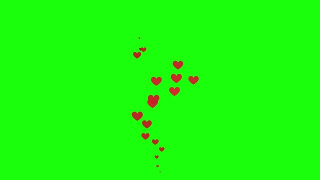 Social Media LiveStream Reactions animated hearts on green screen in 60 FPS. UHD