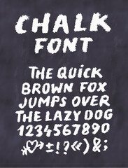 Naklejka premium Chalk alphabet. Vector handwritten font letters and numbers.