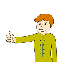 Boy giving thumbs up isolated on white background. For web site, poster, placard, tee shirt and wallpaper template. Useful for app, banner, flyer, leaflet and cover. Thumbs up vector illustration