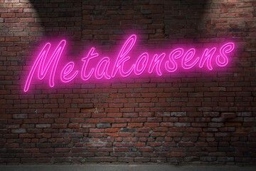 Neon Roleplay Metakonsens lettering on Brick Wall at night