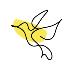 Silhouette of abstract color bird as line drawing on white. Vector