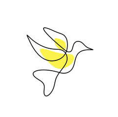 Silhouette of abstract color bird as line drawing on white. Vector