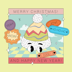 Winter Hat With Eyes Comic Illustration