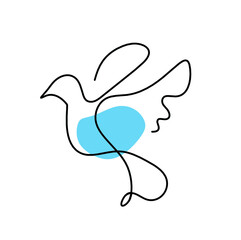 Silhouette of abstract color bird as line drawing on white. Vector