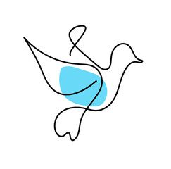 Silhouette of abstract color bird as line drawing on white. Vector