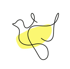 Silhouette of abstract color bird as line drawing on white. Vector