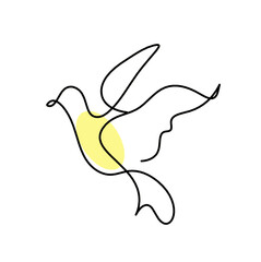 Silhouette of abstract color bird as line drawing on white. Vector