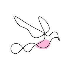 Silhouette of abstract color bird as line drawing on white. Vector