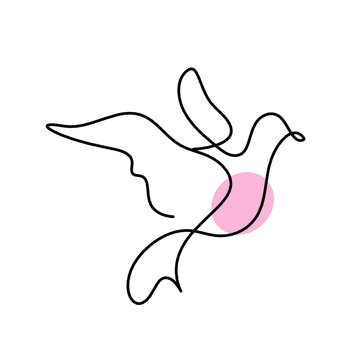 Silhouette of abstract color bird as line drawing on white. Vector