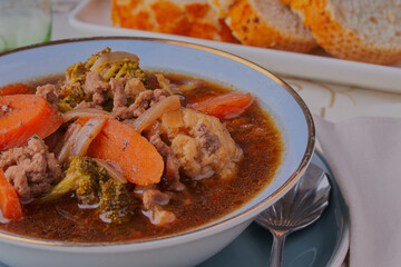 Minced beef casserole with mixed vegetables.