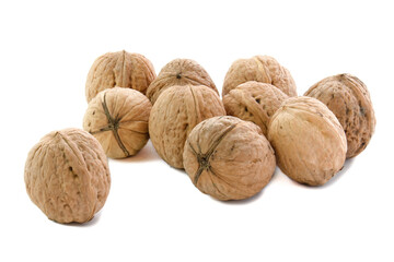 Walnuts isolated on white background. Whole nuts.