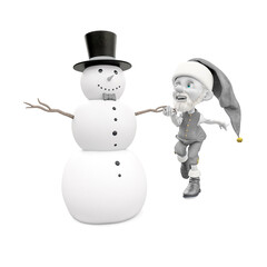 santa cartoon is playing with snow man