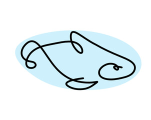 Color silhouette of fish as line drawing on white background. Vector	
