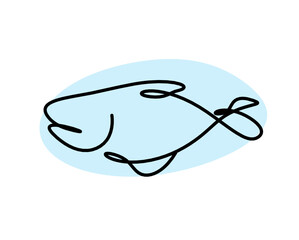 Color silhouette of fish as line drawing on white background. Vector	
