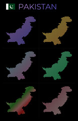 Fototapeta na wymiar Pakistan dotted map set. Map of Pakistan in dotted style. Borders of the country filled with beautiful smooth gradient circles. Superb vector illustration.