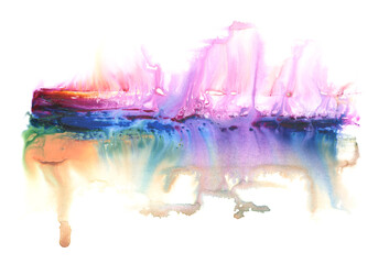 Art Abstract watercolor and acrylic flow smear blot painting. Color canvas texture horizontal background.