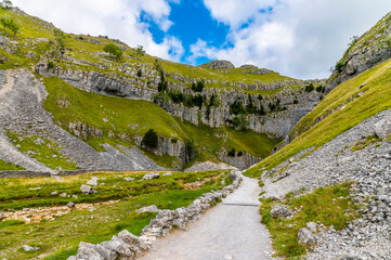 A view along the path approaching Gordale Scar Yorkshire in summertime