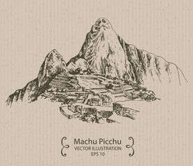 Machu Picchu, Peru, Hand drawn vector illustration