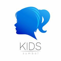 Child Blue Vector Logotype vector Silhouette profile human head. Concept logo for people, children, autism, kids, therapy, clinic, education.