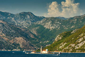 St George Island with buildings of former monastery, located in the Kotor Bay in Montenegro