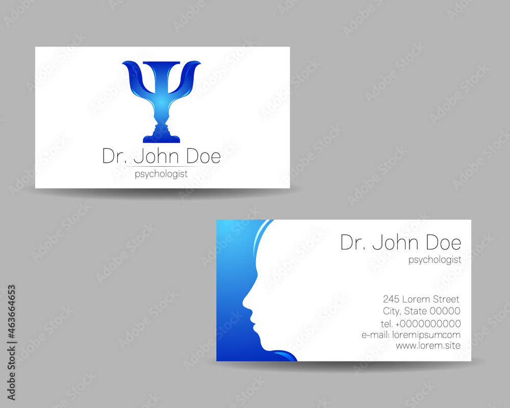 Wall mural psychology vector business visit card with letter psi psy modern logo creative style. human head pro