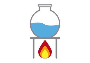 Icono de frasco de cristal calentándose en fuego.