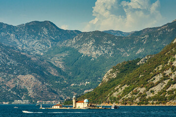 St George Island with buildings of former monastery, located in the Kotor Bay in Montenegro