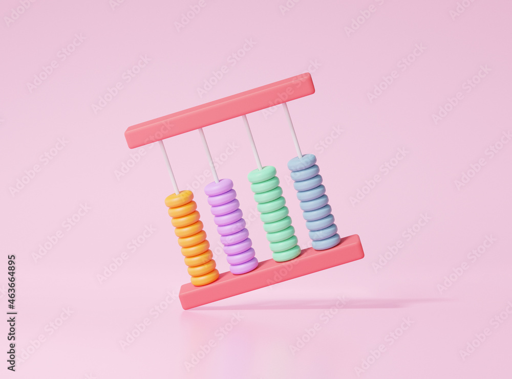 Aufkleber colorful abacus icon cute smooth on pink background, arithmetic game learn counting number concept. 