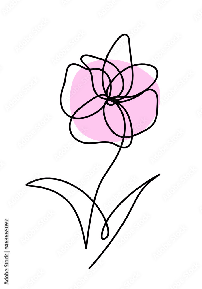 Wall mural Abstract line drawing color flower, isolated on white background. Vector	
